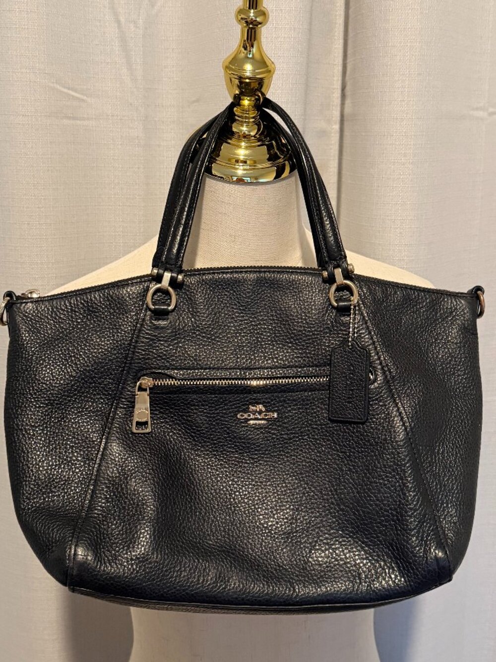 Coach Black Pebbled Leather Prairie Satchel Tote Bag Gold Hardware